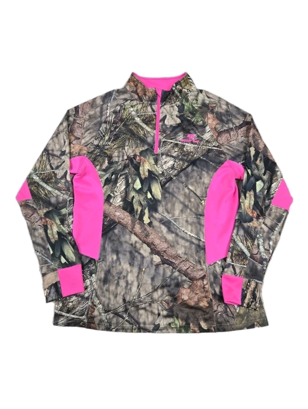 Realtree Quarter Zip Lightweight Sweatshirt Women XL Camo Pink Thumbhole Outdoor